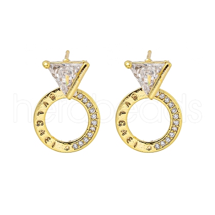 Rack Plating Brass Micro Pave Clear Cubic Zirconia Stud Earrings EJEW-T021-07G-1