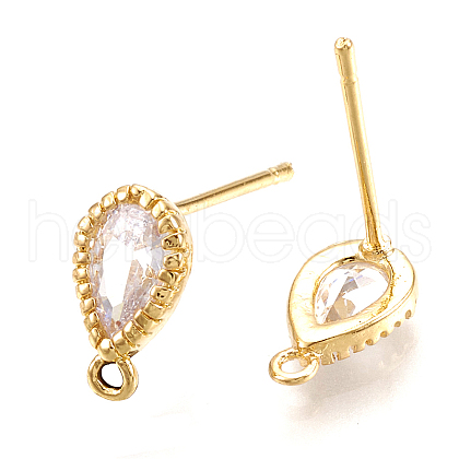 Brass Cubic Zirconia Stud Earring Findings KK-CJ0001-58-1