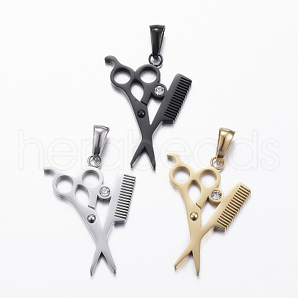 304 Stainless Steel Rhinestone Pendants STAS-P157-02-1