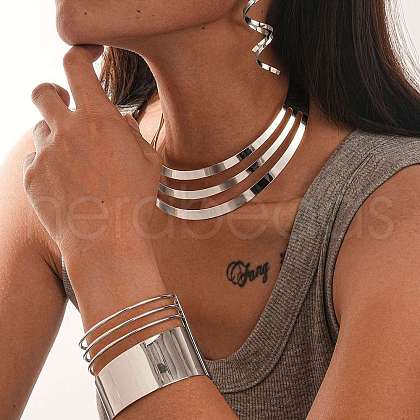 Alloy Pendant Necklaces & Stud Dangle Earrings & Cuff Bangles Sets FS-WG2E0CA-01-1