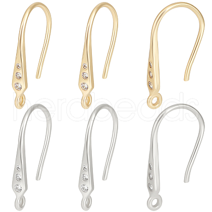 Beebeecraft 16Pcs 2 Colors Brass Micro Pave Clear Cubic Zirconia Earring Hooks KK-BBC0008-07-1