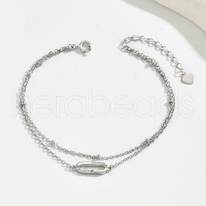 S925 Sterling Silver Micro Pave Clear Cubic Zirconia Double Layer Link Bracelets VZ1450-2-1
