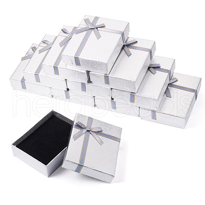 Rectangle Paper Jewelry Set Storage Boxes with Bowknot CON-TAC0014-04G-1
