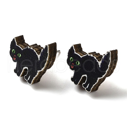Wood Stud Earrings EJEW-Z054-02G-1