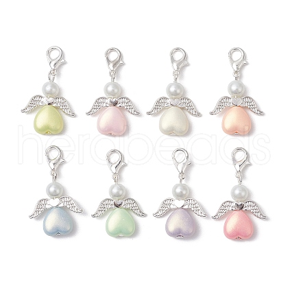 Heart Angel Acrylic & Glass Pearl Pendant Decoration HJEW-JM02366-1