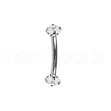 304 Stainless Steel Flat Round Cubic Zirconia Eyebrow Curved Barbell Rings WG8201B-03-1