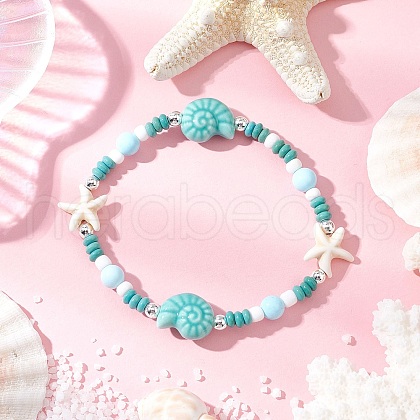 Synthetic Turquoise & Porcelain & Dyed Natural Howlite Beads Stretch Bracelets for Women BJEW-JB11793-01-1
