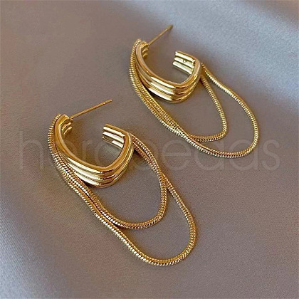 Alloy C-Shaped Tassel Stud Earrings FS-WG7C2F9-01-1