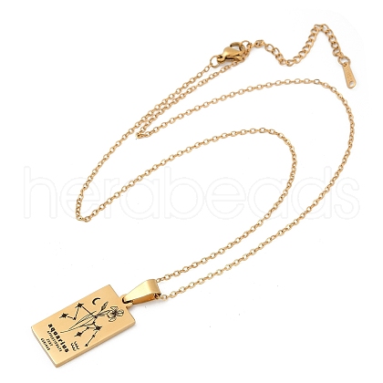 12 Constellation Stainless Steel Tarot Card Engraved Pendant Cable Chain Necklaces PW-WG94DCE-01-1