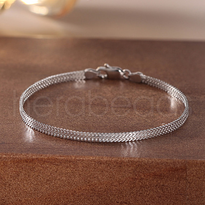 925 Sterling Silver Wheat Chain Bracelets for Women BJEW-A037-09P-1