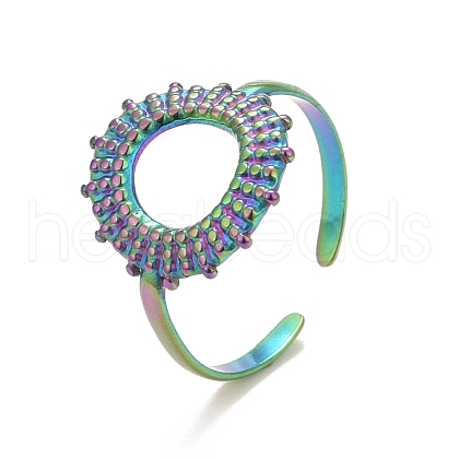 Ion Plating(IP) Rainbow Color 304 Stainless Steel Donut Open Cuff Ring for Women RJEW-C025-21M-1