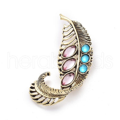 Leaf Alloy Glass Brooches JEWB-E041-04AB-1