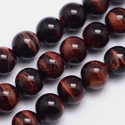 Dyed & Heated Natural Red Tiger Eye Round Bead Strands G-L411-06-8mm-1