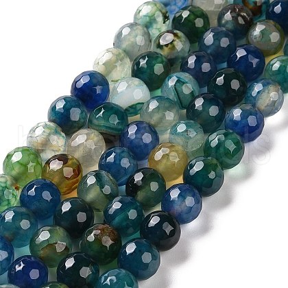 Faceted Natural Agate Beads Strands G-F447-8mm-C10A-1