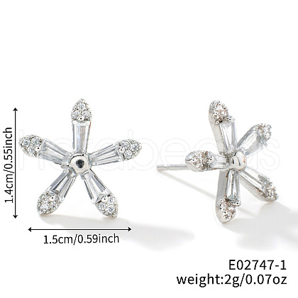 Chic Minimalist Flower Brass Clear Cubic Zirconia Stud Earrings XA2558-1-1