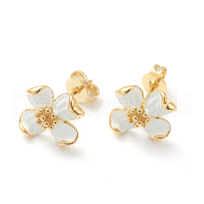 Brass Enamel Stud Earrings EJEW-J101-22G-01-1