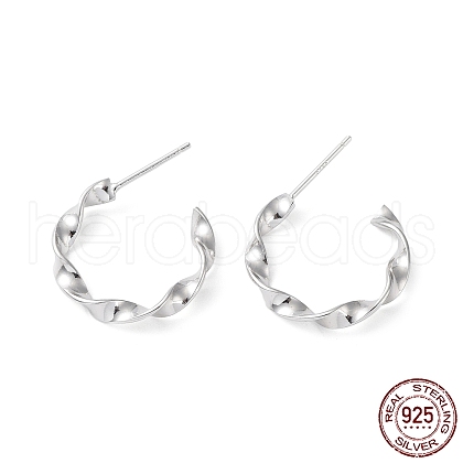 Rhodium Plated 925 Sterling Silver Stud Earrings EJEW-K258-22P-1
