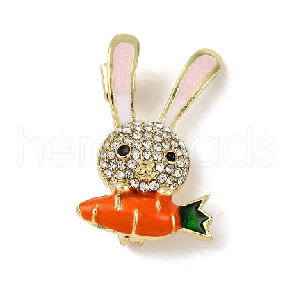 Rabbit with Carrot Zinc Alloy Rhinestone Lapel Pins for Clothes JEWB-D305-01G-1