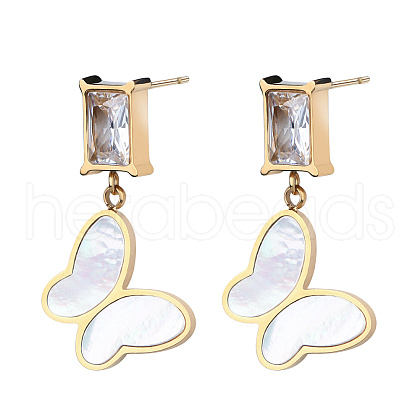 Stainless Steel Pave Clear Cubic Zirconia Stud Earrings NH7651-2-1