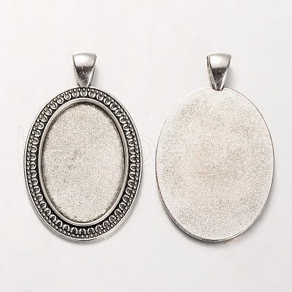 Tibetan Style Alloy Oval Pendant Cabochon Settings PALLOY-J494-25AS-1