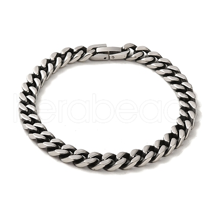 304 Stainless Steel Cuban Link Chain Bracelets for Women Men BJEW-Q341-15D-AS-1