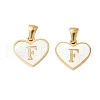 304 Stainless Steel Pave Natural White Shell Heart with Initial Slice Pendants STAS-R168-25G-F-1