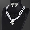 Heart 304 Stainless Steel with Plastic Imitation Pearl Oval Beaded Pendant Necklaces & Stud  Earrings Sets for Women FS-WGFF69E-02-1
