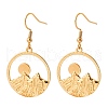 304 Stainless Steel Flat Round with Mountain Dangle Earrings EJEW-B122-03G-2