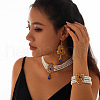Teardrop Alloy & Glass Rhinestone Pendant Necklace & Stud Dangle Earring & Bracelet FS-WG89F11-02-1