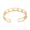 Brass Hollow Lightning Bolt Open Cuff Bangles with Colorful Glass for Women BJEW-M312-10G-3