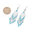 304 Stainless Steel Seed Bead Glass Tassel Dangle Earrings EJEW-MZ00432-02-3