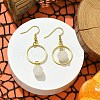 Natural White Jade Pumpkin with Ring Dangle Earrings EJEW-JE05509-02-2
