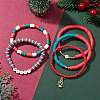 5Pcs 5 Styles Christmas Handmade Polymer Clay Beaded Stretch Bracelets Sets BJEW-TA00489-2