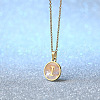 Flat Round Stainless Steel Pave Natural White Shell Initial Pendant Necklaces for Women FS-WG6FA45-09-1