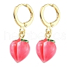 Fuchsia Peach Glass Dangle Leverback Earrings EJEW-P260-01G-1