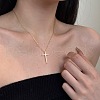 Religion Cross 925 Sterling Silver Pave Cubic Zirconia Pendant Necklaces for Women NJEW-F338-03G-3