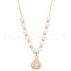 Shell Shape Alloy Crystal Rhinestone Pendant Round Plastic Imitation Pearl Beaded Necklaces for Women FS-WG40A88-10-1