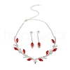 Leaf Brass Rhinestone Stud Dangle Earrings & Pendant Necklaces Set for Women SJEW-M102-03S-01-2