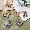 CHGCRAFT 6Pcs 6 Colors Rhinestone Butterfly Badge JEWB-CA0001-16-4