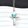 304 Stainless Steel Enamel Butterfly Cross Pendant Urn Ashes Necklaces NJEW-K393-03P-1