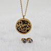 Mother's Day Flat Round with Flower & Word Mama Stainless Steel with Cubic Zirconia Pendant Necklaces & Stud Earring Sets WG8ED63-02-2