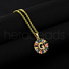Brass Pave Colorful Cubic Zirconia Initial Ring Pendant Necklaces FS-WGF1437-07-1