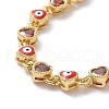 Enamel Evil Eye & Cubic Zirconia Heart Link Chain Bracelet BJEW-H555-01D-2