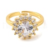 Mother's Day Rings Flower Cubic Zirconia & Glass  Open Cuff Ring RJEW-U003-18-3