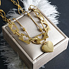 304 Stainless Steel Hollow Heart Pendant Double Layer Necklaces for Women NJEW-F341-01G-1