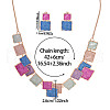 Square Zinc Alloy Enamel Pendant Necklaces & Stud Dangle Earrings Sets FS-WG2E030-04-2