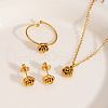 Stainless Steel Rose Pendant Necklaces & Stud Earrings & Cuff Ring Sets for Women UH3805-1-2