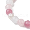 Natural Rose Quartz & Strawberry Quartz & Pearl Round Beaded Stretch Bracelets for Women BJEW-JB11041-05-3