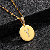 Brass Micro Pave Clear Cubic Zirconia Flat Round with Letter Pendant Necklaces FS-WG00655-25-1