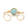 Synthetic Turquoise Round Beaded Open Cuff Ring RJEW-TA00041-04-6